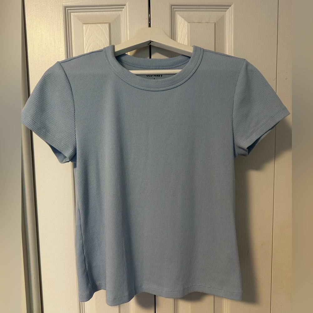 Old Navy Baby Blue Fitted Crew Neck T-Shirt